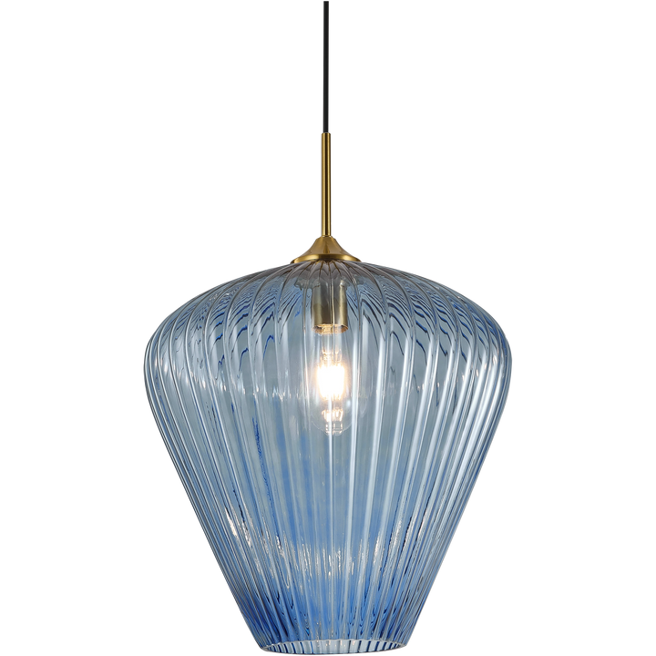 Ribbon Fluted Glass Pendant Light 360mm Blue Pendant