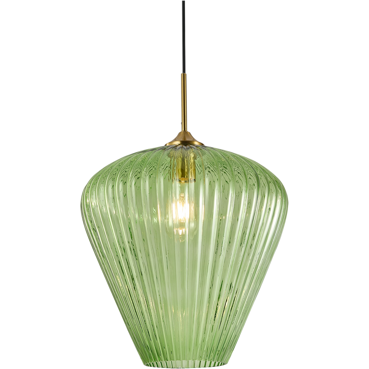 Ribbon Fluted Glass Pendant Light 360mm Green Pendant