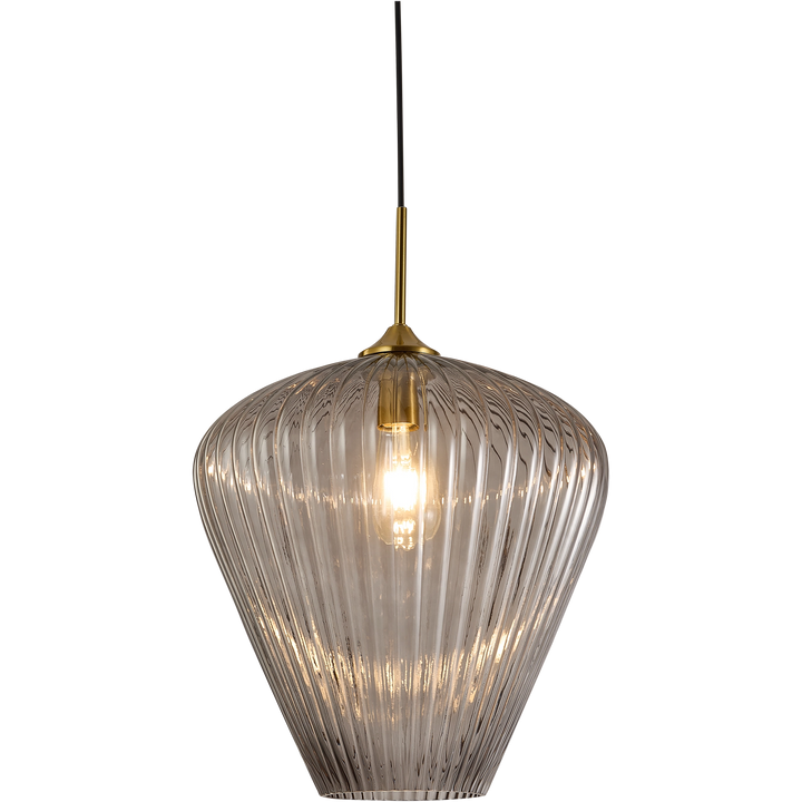 Ribbon Fluted Glass Pendant Light 360mm Smoke Pendant