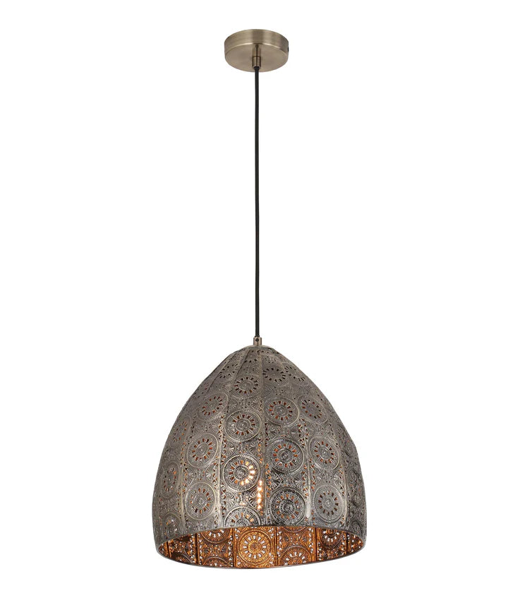 SARI: Bohemian Interior Embossed Ellipse Aged Brass Steel Ombre Pendant Light Pendant