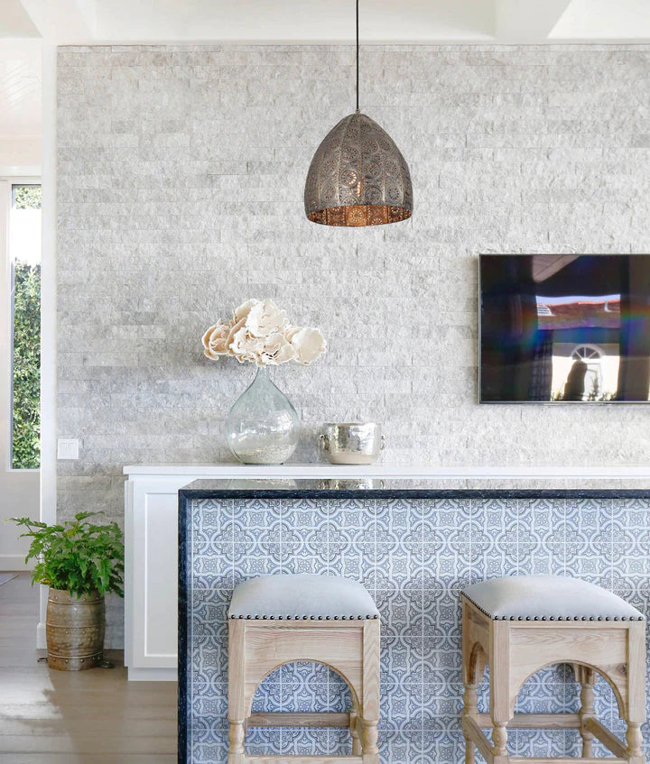 SARI: Bohemian Interior Embossed Ellipse Aged Brass Steel Ombre Pendant Light Pendant