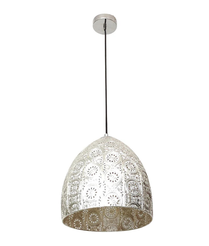 SARI: Bohemian Interior Embossed Ellipse Chrome Steel Pendant Light Pendant