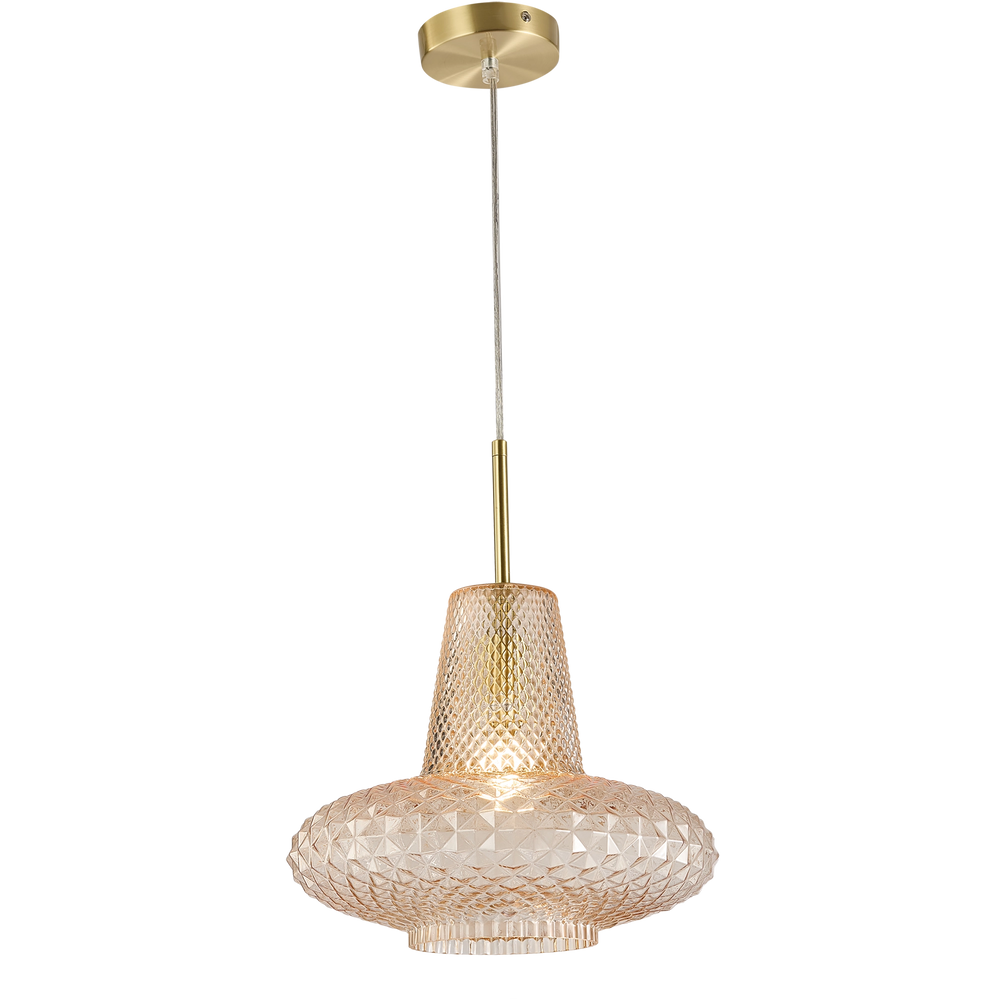 Calibo Sculpt Faceted Cut Glass 1 Light Pendant Amber Pendant