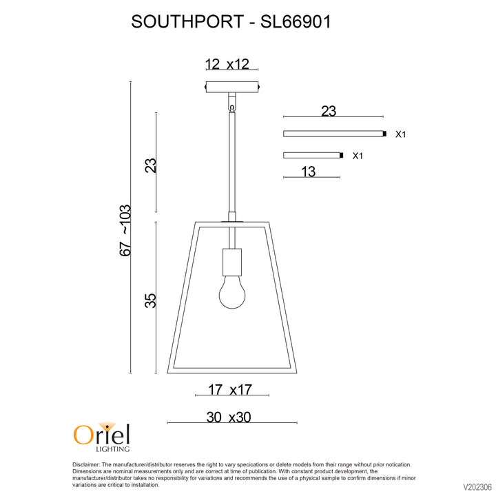 SOUTHPORT Single Urban Retro 30cm Pendant Pendant