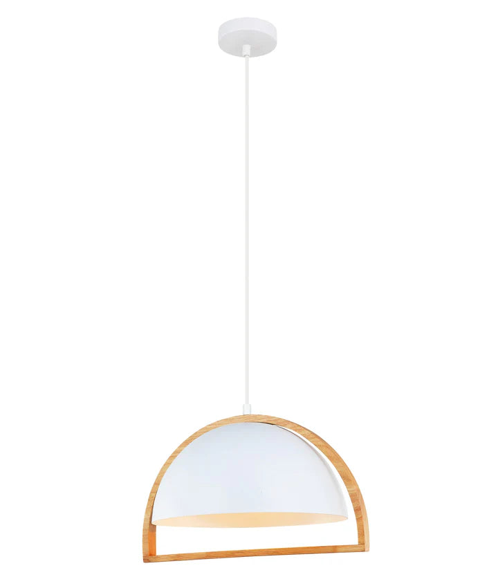 SWING: Dome With Wood Frame Pendant Lights White Pendant