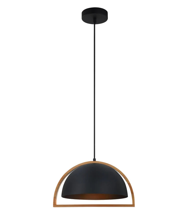 SWING: Dome With Wood Frame Pendant Lights Black Pendant