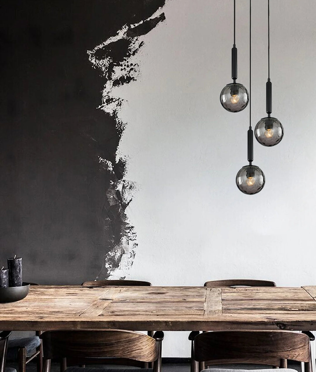 TRATTINO: Interior Bronze Amber / Smokey Black Spherical Glass Multiple Round Base Pendant Lights Pendant