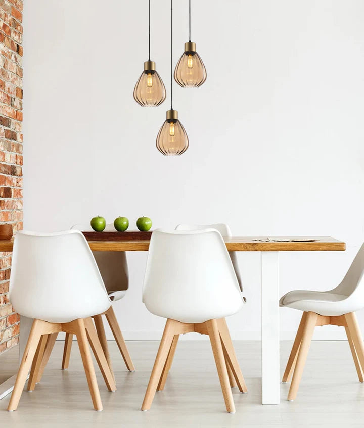 TULIP: Interior Bronze Amber / Smokey Black Wine Glass Ribbed Multiple Round Base Pendant Lights Pendant