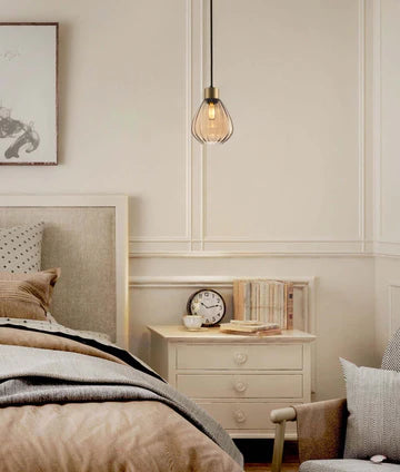 TULIP: Interior Bronze Amber / Smokey Black Wine Glass Ribbed Pendant Lights Pendant