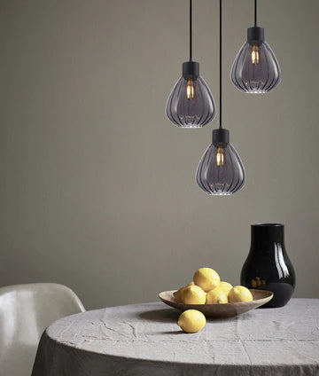 TULIP: Interior Bronze Amber / Smokey Black Wine Glass Ribbed Pendant Lights Pendant