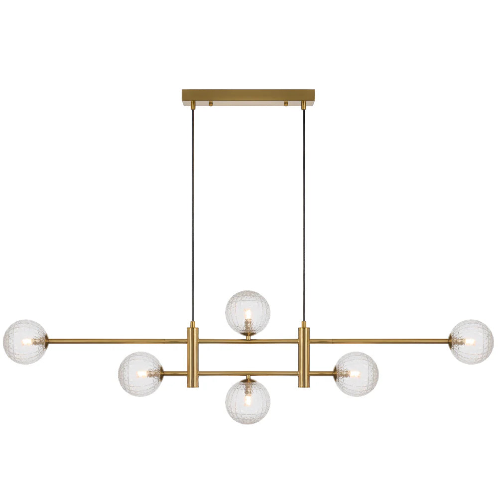 TYSON 6 LIGHT PENDANT ANTIQUE GOLD Clear Prism Pendant