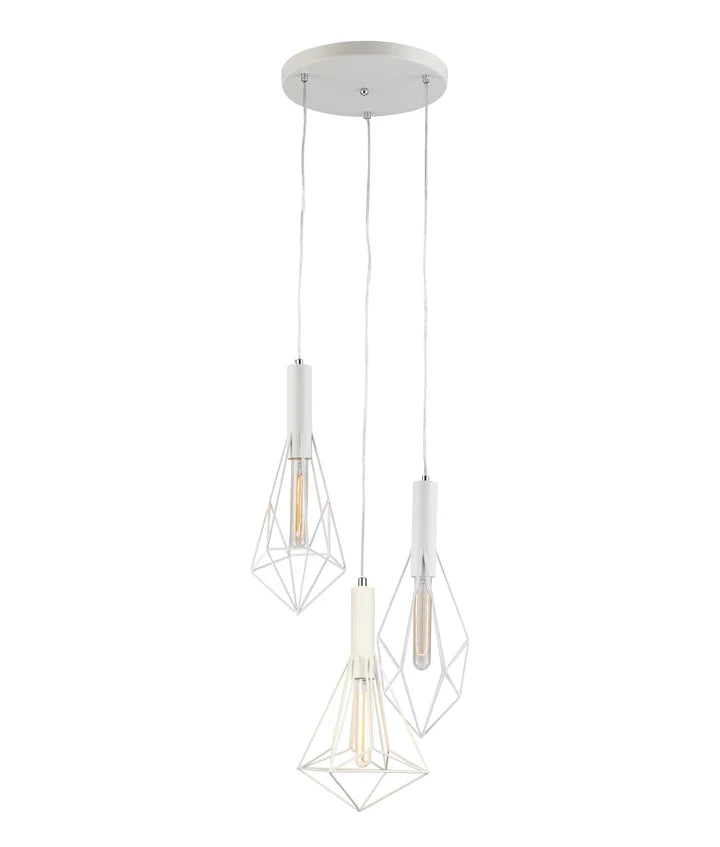 BLACKBAND & WHITEBAND Pendant Light 3x Bird Cage With Round Base White Pendant