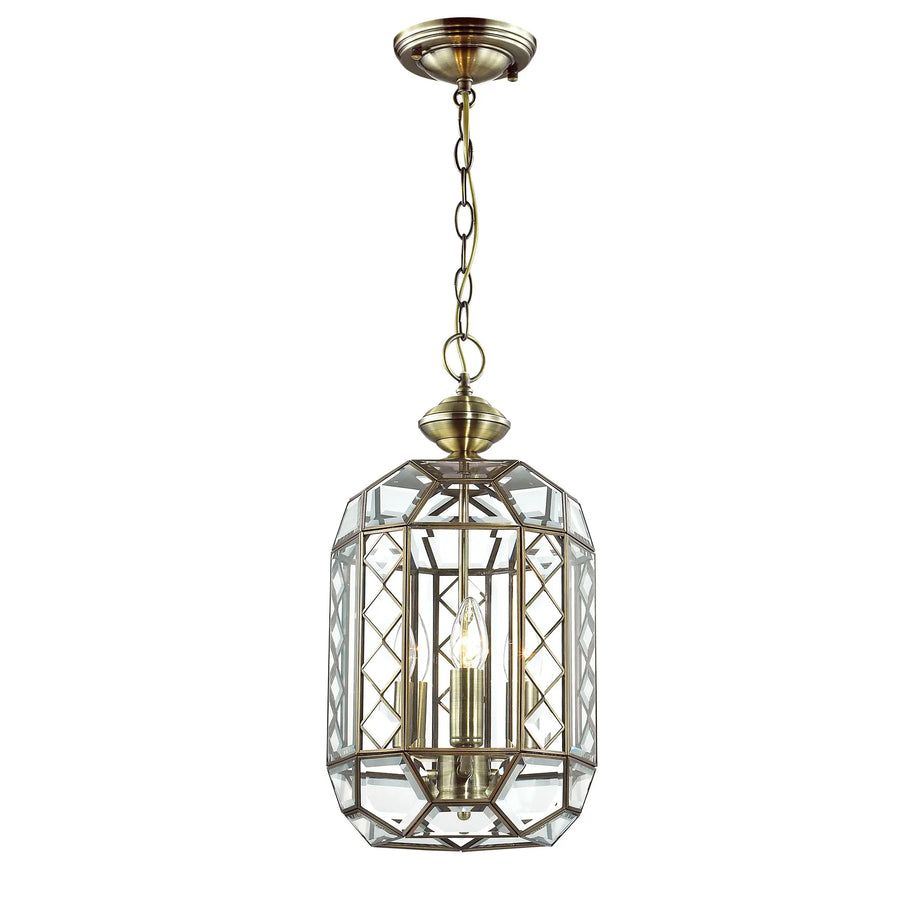 Antique Brass and Glass Lantern Pendant Light Pendant