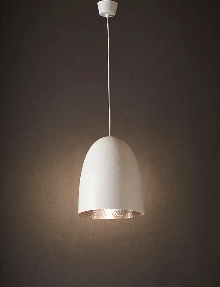 Dolce Beaten Ceiling Pendant White and Silver Pendant