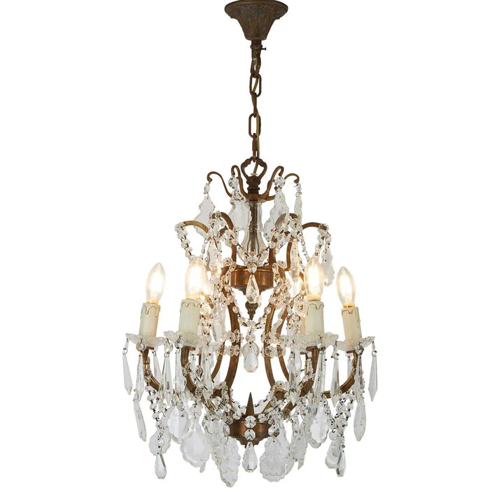Chantilly Metal 6 Arm Chandelier with Cut Glass Droplets Chandelier