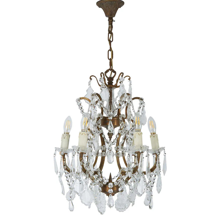 Chantilly Metal 6 Arm Chandelier with Cut Glass Droplets Chandelier