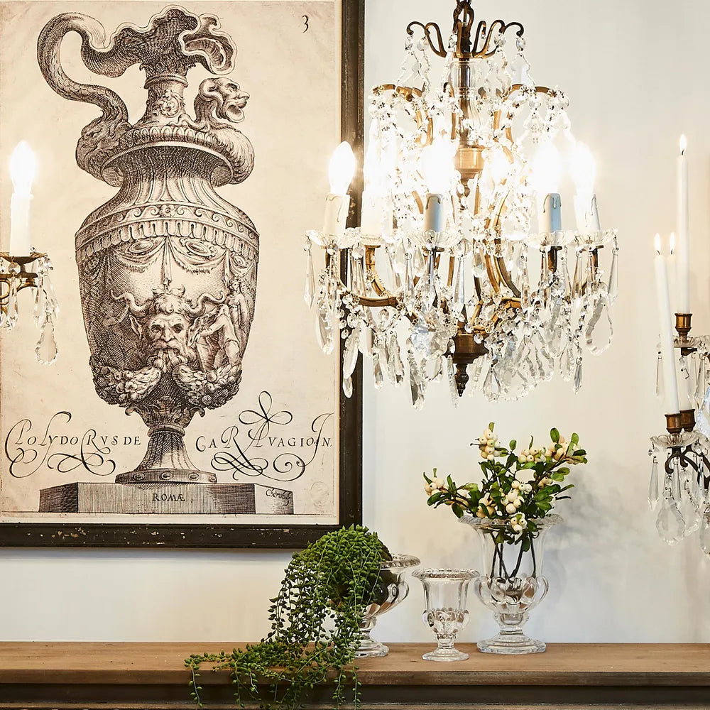 Chantilly Metal 6 Arm Chandelier with Cut Glass Droplets Chandelier