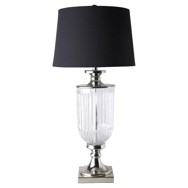 Bellevue Glass Nickel Lamp With Black Linen Shade Black TABLE LAMP