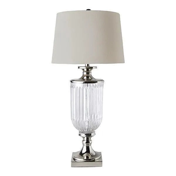Bellevue Glass Nickel Lamp With Black Linen Shade Natural TABLE LAMP