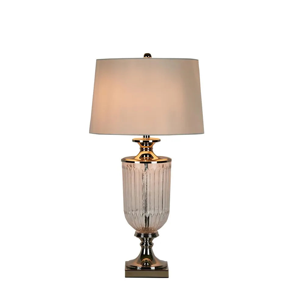 Bellevue Glass Nickel Lamp With Black Linen Shade TABLE LAMP
