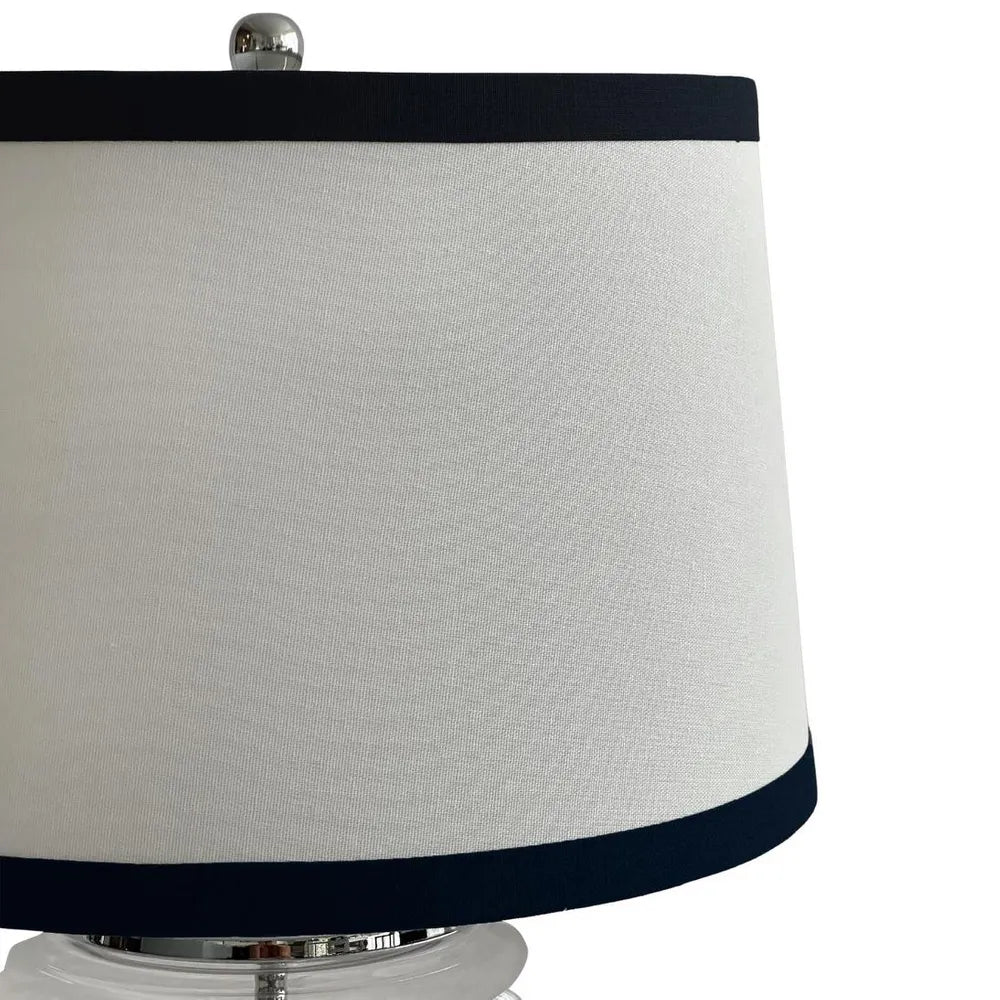 Charlotte Glass and Nickel Lamp with White Linen Shade TABLE LAMP