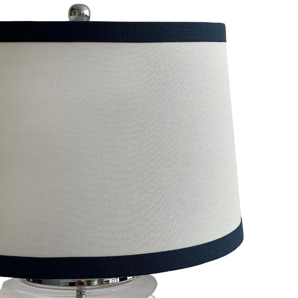 Charlotte Glass and Nickel Lamp with White Linen Shade TABLE LAMP
