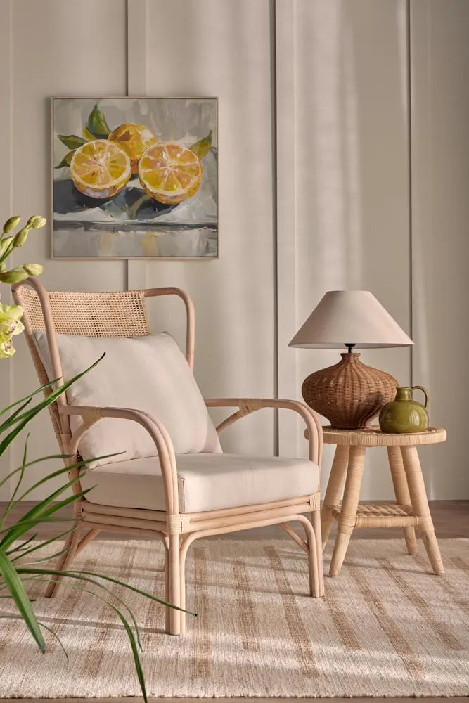 Dallas Rattan Table Lamp with linen shade TABLE LAMP