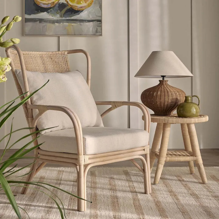Dallas Rattan Table Lamp with linen shade TABLE LAMP