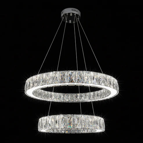 AARON 2 Ring Crystal Chandelier Tri-Colour LED