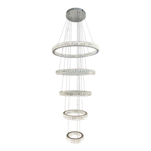 AARON 5 Ring Crystal Chandelier Tri-Colour LED