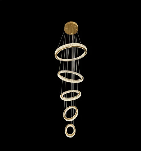 AARON 5 Ring Crystal Chandelier Tri-Colour LED