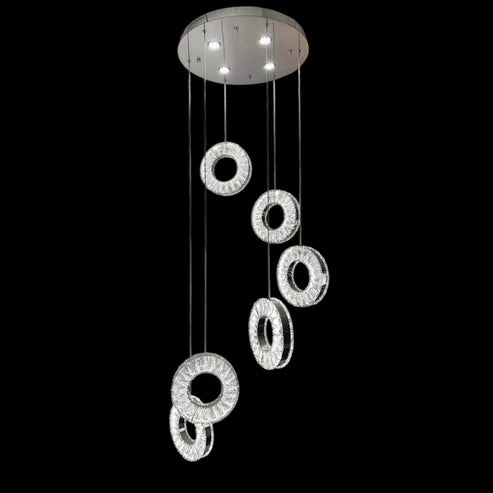 ROBI 6 Ring Crystal Chandelier Tri-Colour LED
