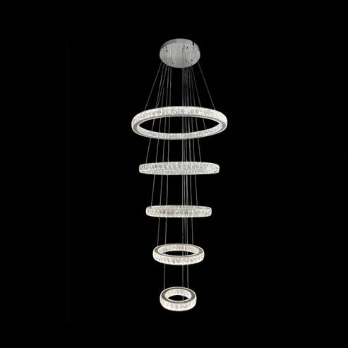 AARON 5 Ring Crystal Chandelier Tri-Colour LED