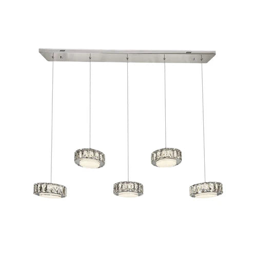 IAN 5 Light Crystal Pendant Tri-Colour LED (Chrome)