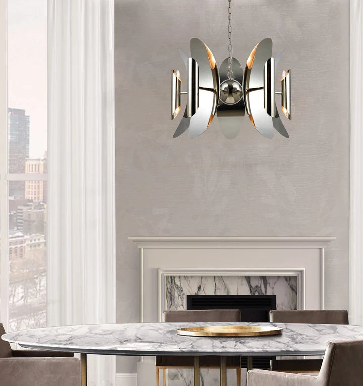 STRATO: Abstract Polished Nickel Hardware with Stainless Steel Pendant Light