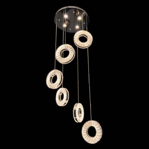 ROBI 6 Ring Crystal Chandelier Tri-Colour LED