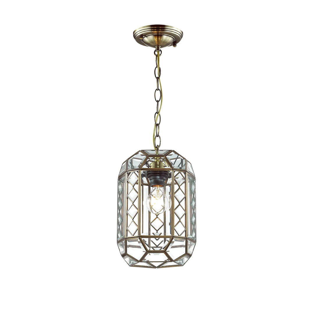 Antique Brass and Glass Lantern 1 light Pendant Light