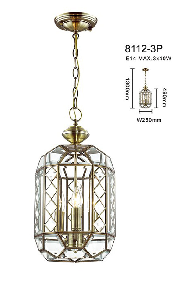 Antique Brass and Glass Lantern Pendant Light