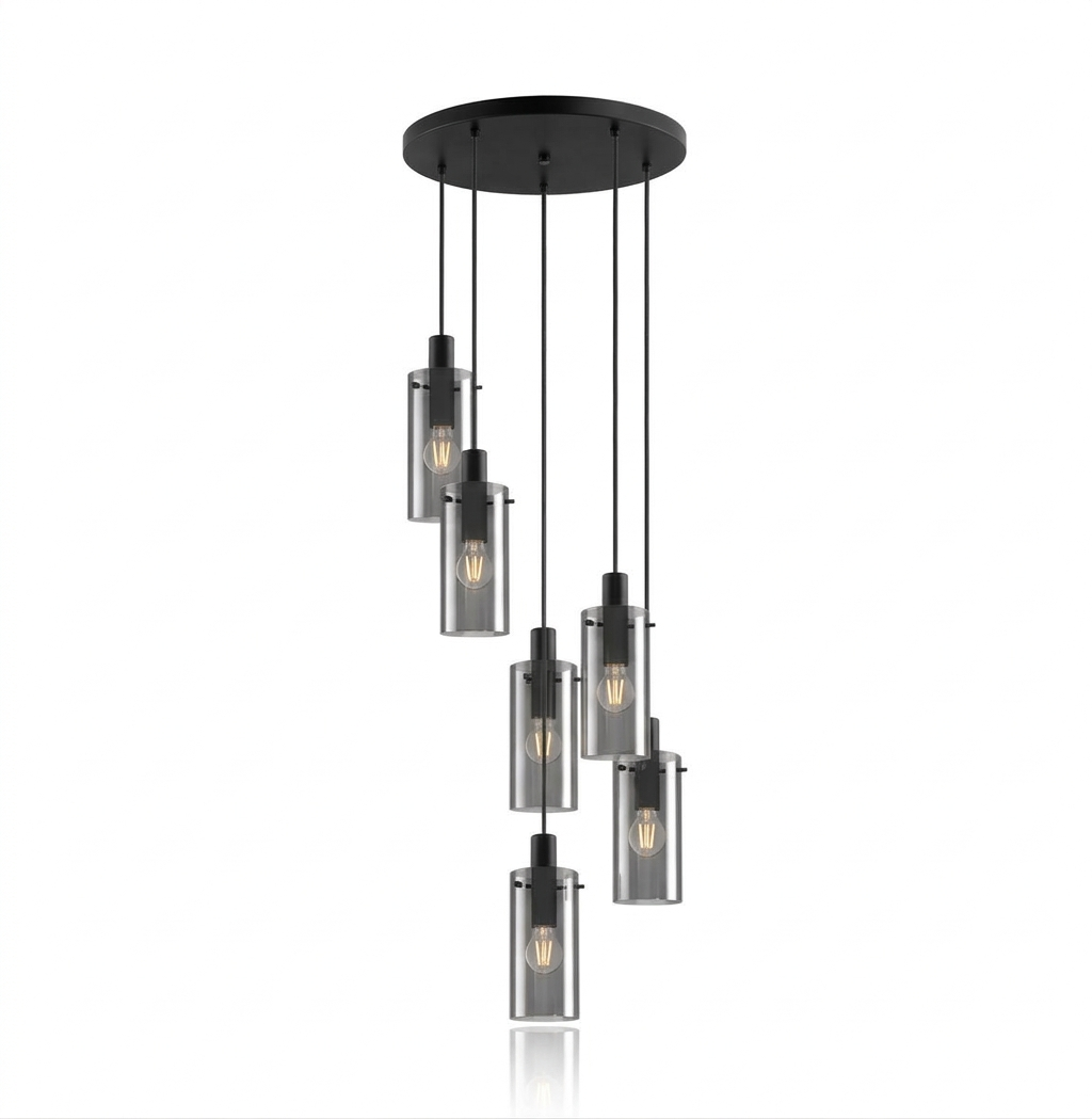 BAVARIA 6 light Pendant with Smokey Glass