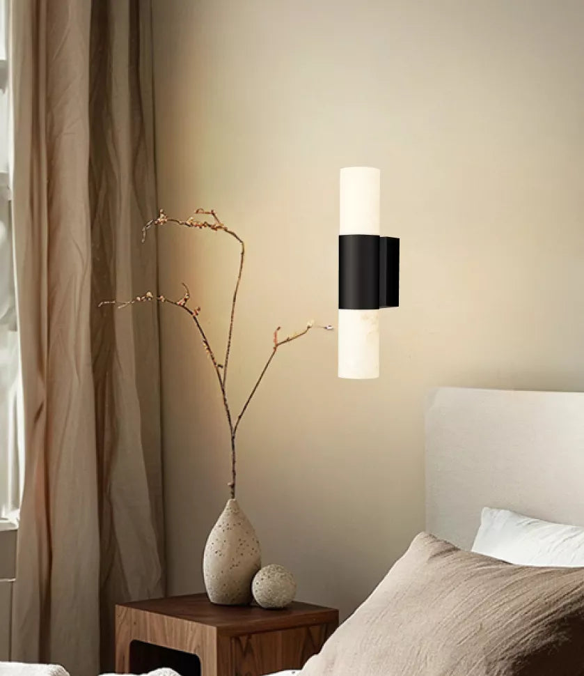 Alabaster Stone Cylinder Wall light Black WALL LIGHT