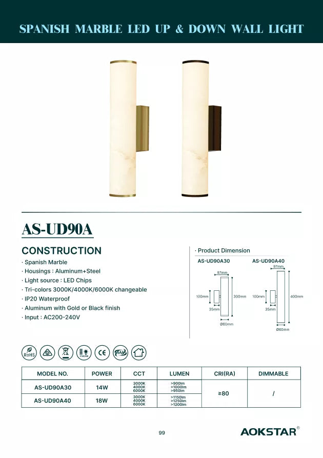 Spanish Marble Stone Cylinder Wall light