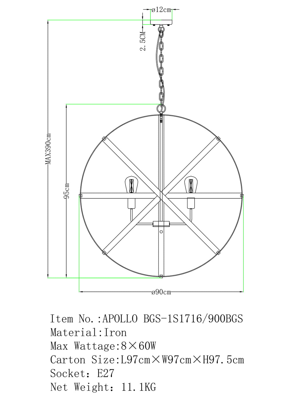 APOLLO P8 80CM BRZ/GLD Pendant