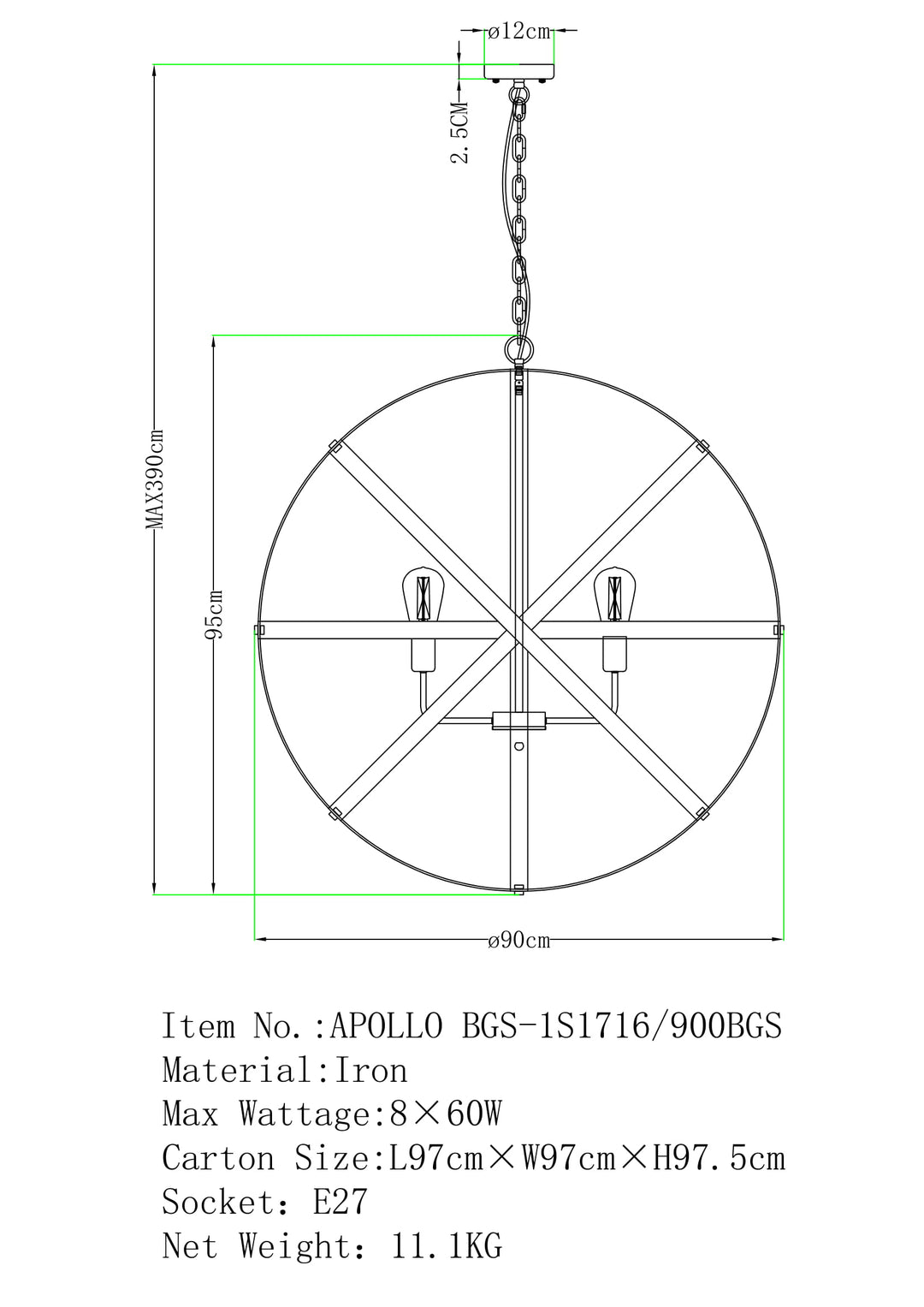 APOLLO P8 80CM BRZ/GLD Pendant