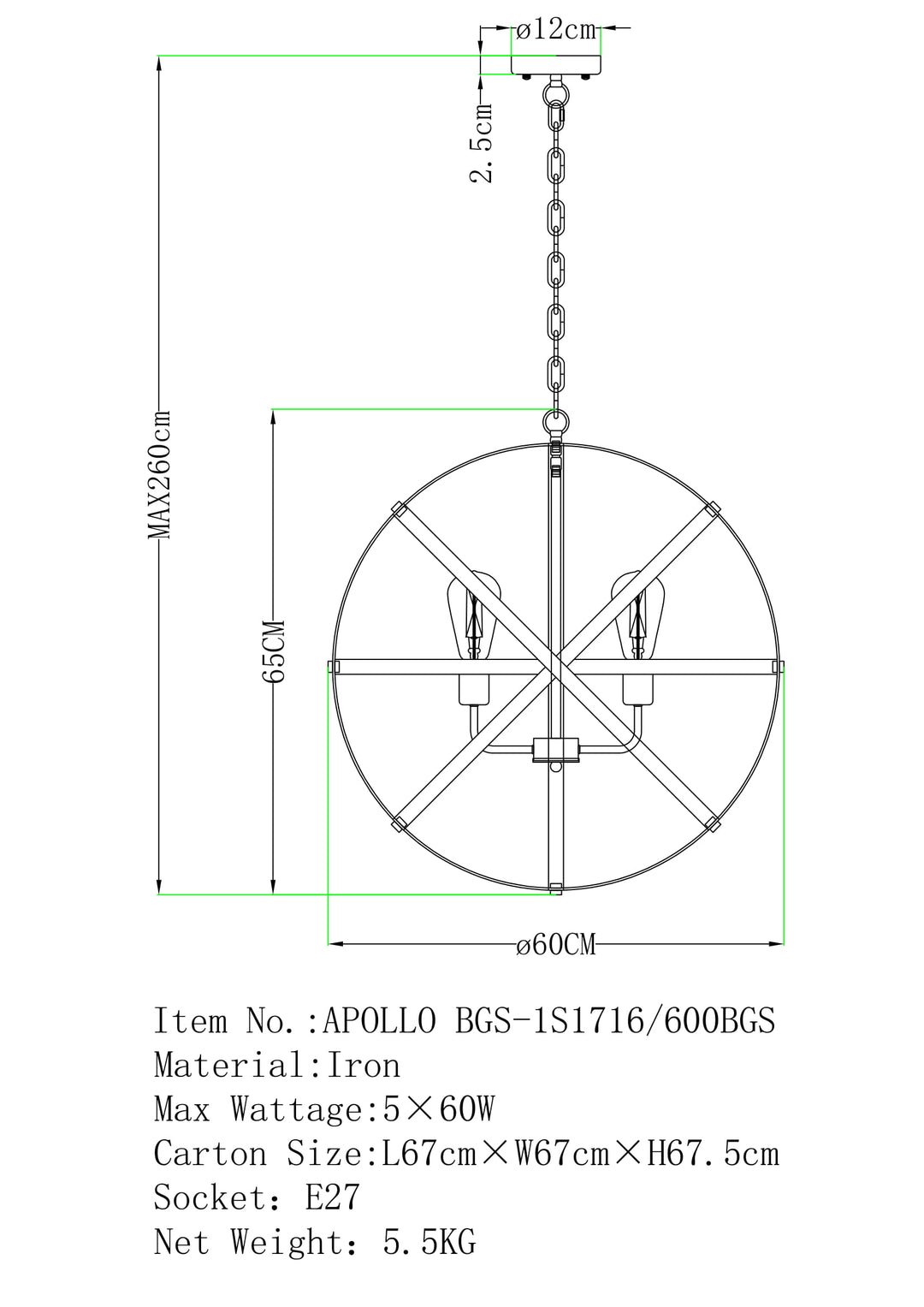APOLLO P5 60CM BRZ/GLD Pendant