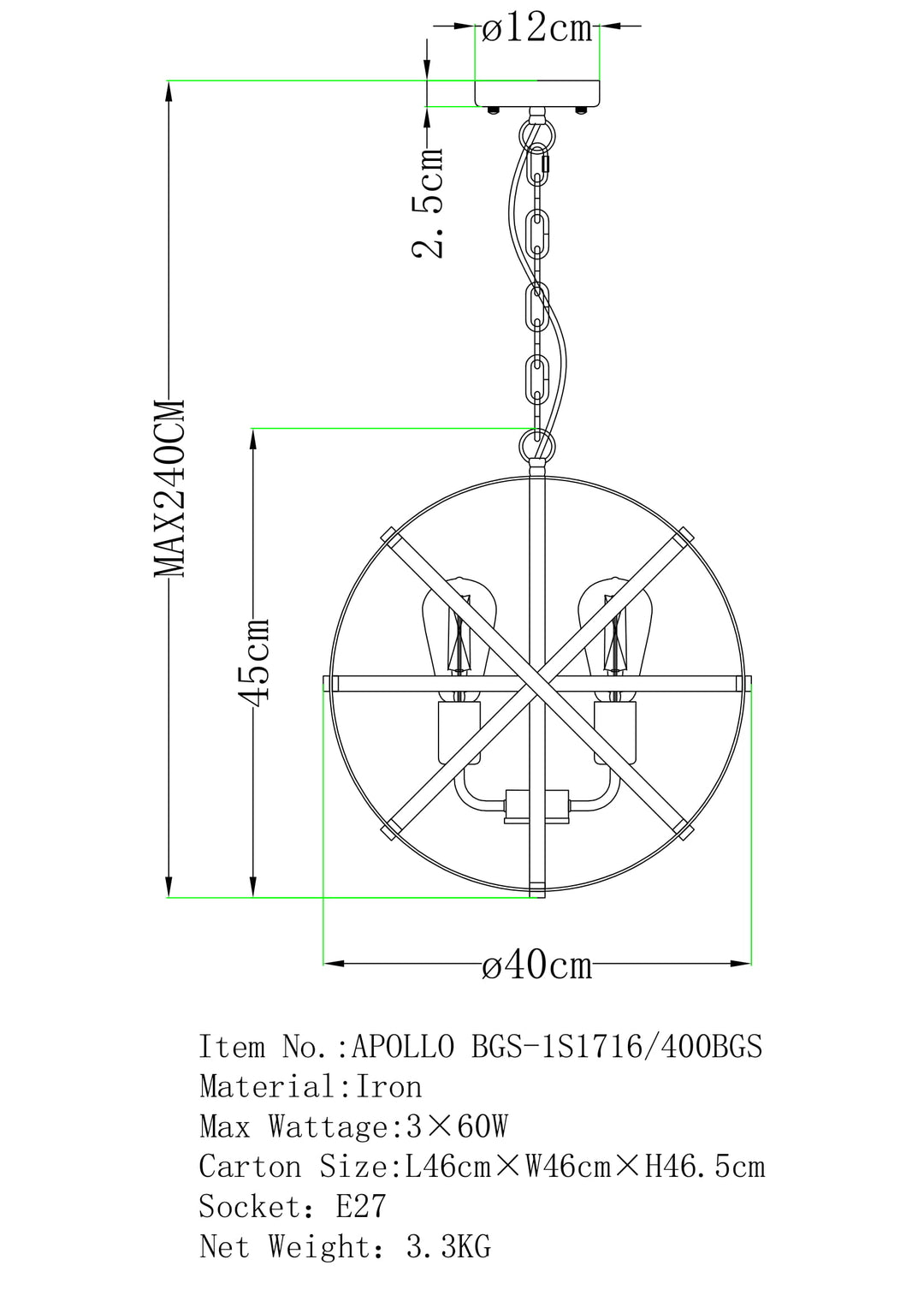 APOLLO P3 40CM BRZ/GLD Pendant