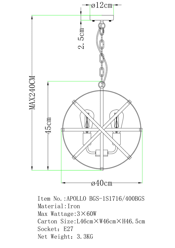 APOLLO P3 40CM BRZ/GLD Pendant