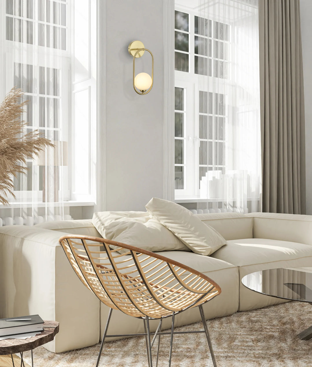 ARO: Interior Round Opal Glass with Satin Gold Frame Wall Light WALL LIGHT