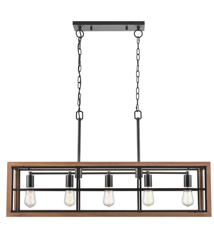 BANQUET: Retro Interior Rectangular Wood Frame Pendant Light