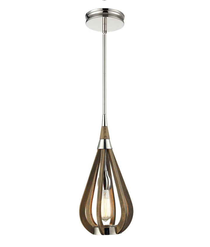 BONITO: Rustic Taupe / Winter Moss Wood Tear Drop Pendant Light