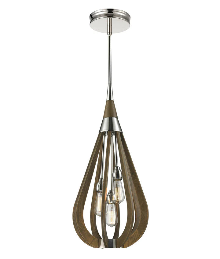 BONITO: Rustic Taupe / Winter Moss Wood Tear Drop Pendant Light